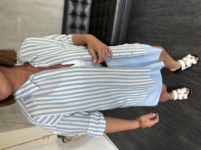 Bebe Mavisi Çizgili , Tencel , Tiril Gömlek