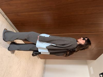 Poplin Detaylı , Önden Fermuarlı , Koyu Vizon Triko Takım