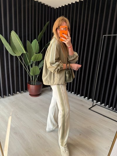 Yanları Dantel Şeritli , Nil Yeşili , Üçlü Takım