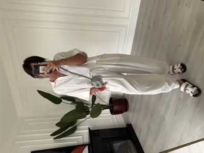 Beli Lastikli , V Yaka , Tencel Keten , Ekru Takım