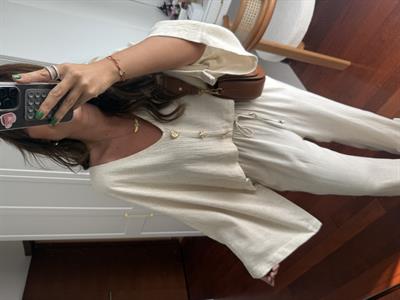 Gold Tasarım Düğmeli , Premium , Bej Tensel Takım