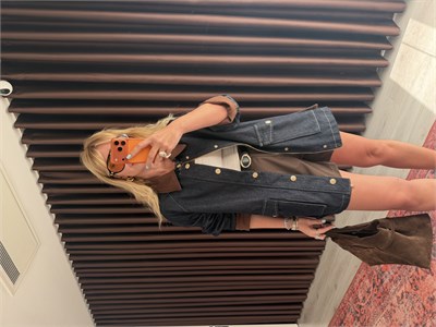 %100 Cotton İçi EKose Astarlı Kadife Yaka Jean Ceket 