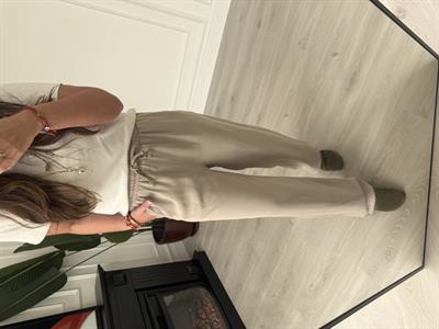 Bej, Beli Lastikli, Gabardin Tencel Premium Palazzo Pantolon