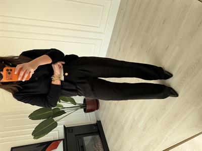 Arka Beli Lastikli , Gold Düğmeli , Siyah , Krep Palazzo