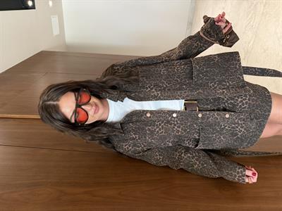 Leopar Desenli , Yumuşacık , Gabardin , Kuşaklı Jean Ceket