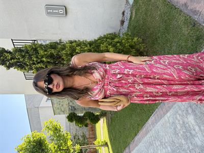Belden Bağlamalı , Askılı , Pembe Şal Desenli , İthal Elbise