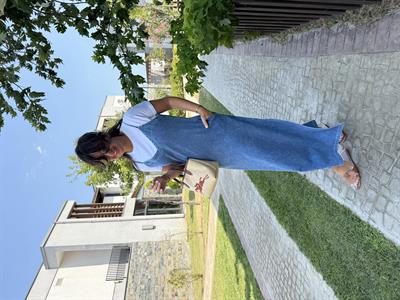 Premium , Beyaz Modal Bluz & Askılı Jean Elbise