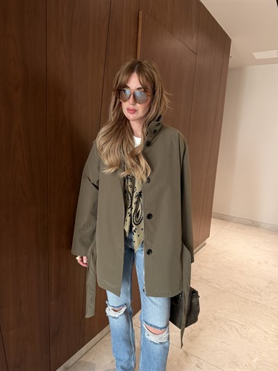 Orijinal Model , Belden Bağlamalı , Dik Yaka , Haki Trençkot