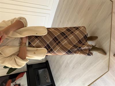 Beli Gizli Lastikli Kahve & Bej Ekoseli Tok Saten Etek