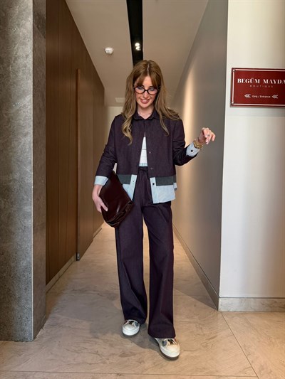 Orijinal Model , Poplin Garnili , Mürdüm , Likralı Jean Takım