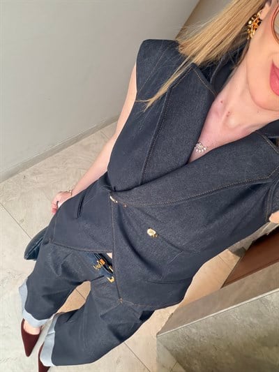 Orijinal Model Full Likralı, Yelek & Double Paça Pantalon Jean Takım 