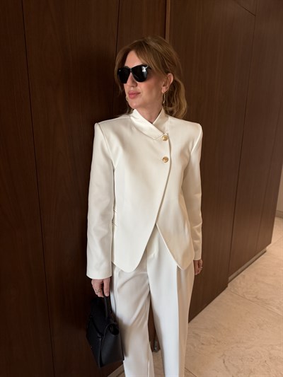 Orijinal Model , Çift Düğmeli , Beyaz Blazer Hot Ceket