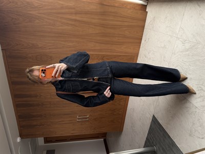 Orijinal Model , Çift Fermuarlı , Lacivert Jean Ceket