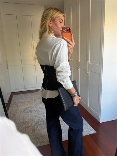Premium , Düğmeli Jean Büstiyer & Poplin Gömlek Takım