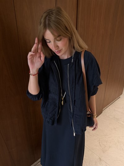 Premium Modal Elbise & Bomber Ceket , Lacivert Takım