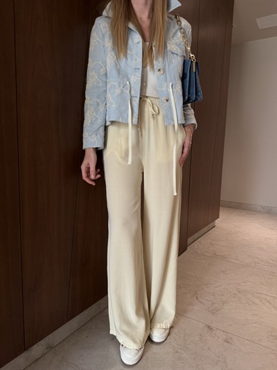 %100 Tencel , Bej Palazzo Pantolon 