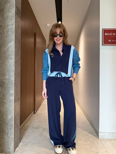 Orijinal Model , Lacivert & Buz Mavi , Jean Detaylı , Tencel Premium Takım