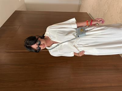 Beli Lastikli , V Yaka , Tencel Keten , Ekru Takım