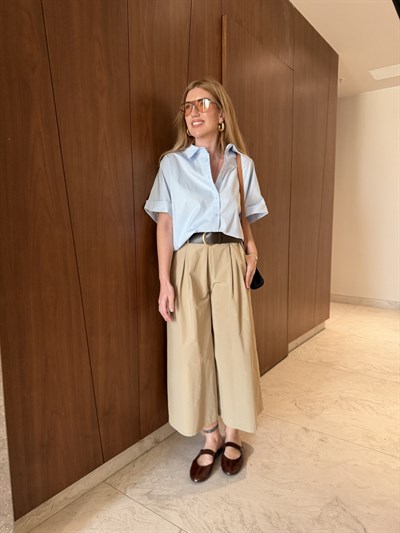 %100 Cotton , Kısa Kollu , Bebe Mavisi Poplin Gömlek
