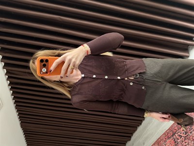 Belden Bağlamalı , Dantel İşi , Acıkahve , Merserize Hırka