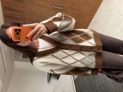 Baklava Desenli , Yumuşacık , Kahverengi , Dilvin Triko Hırka