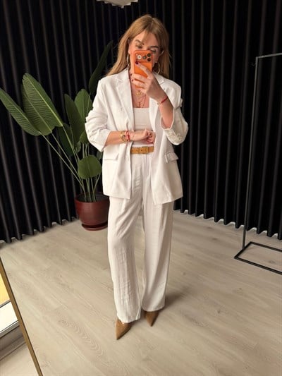 Premium Tencel Kumaş , Beyaz Palazzo Pantolon