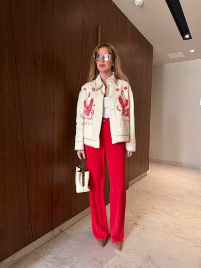 Gold Düğmeli , Kırmızı Palazzo Pantolon