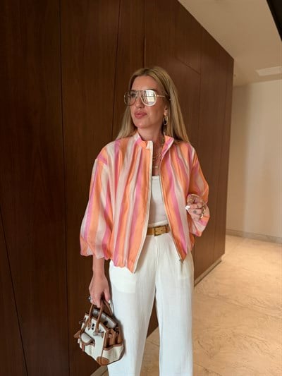 Orijinal Model , Renkli Çizgili , Premium Bomber Ceket