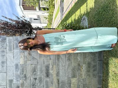 Önü Örgü Çiçekli , Mint Yeşili , Askılı Elbise