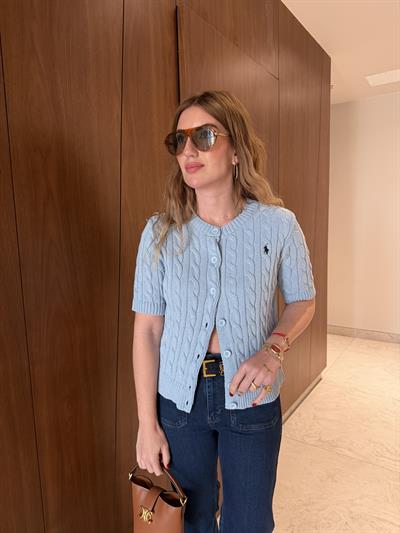 Marka Logolu , Saç Örgülü , Bebe Mavisi Triko Hırka