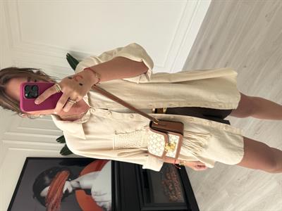Makrome Detaylı Bej Oversize Gömlek