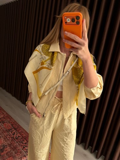 Sarı , Desenli Kumaş , Ceket & Pantolon Takım