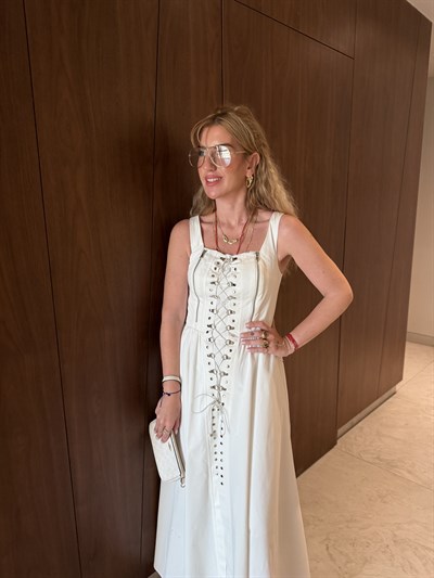 Orijinal Model , Önü Klips & Fermuarlı , Premium Kalite , Astarlı Beyaz Elbise