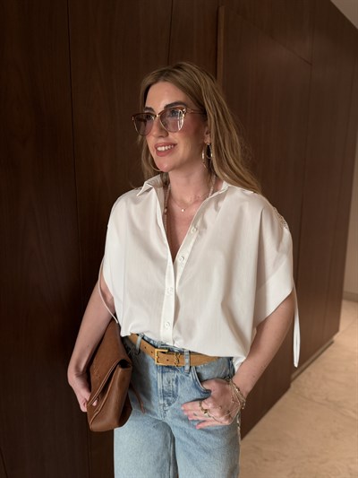 Orijinal Model , Kolu Büzgülü , Dantel Detaylı Poplin Gömlek
