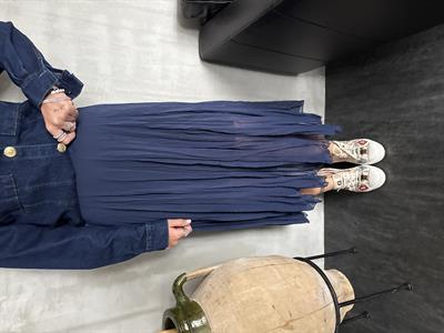 Buruşuk Model , İçi Astarlı , Lacivert Midi Etek