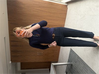 Kemerli, Lacivert , Likralı Baggy Jean Pantolon