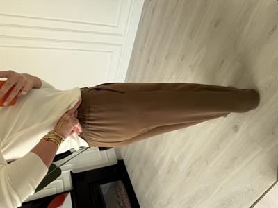 Arka Beli Lastikli , Gold Düğmeli , Açık Kahve , Krep Palazzo