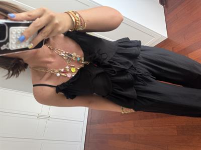 Önden Bağlamalı , Fırfırlı , Siyah , Bluz & Pantolon Takım