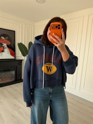 Yakası Fermuarlı , Kapüşonlu , Lacivert Sweatshirt
