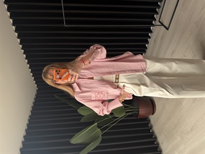Marka Logo İşlemeli , Pembe Tencel Gömlek 