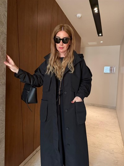 Orijinal Model , Kapüşonlu , Tasarım , Siyah Trençkot