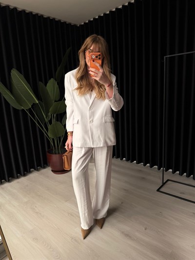 Premium Tencel Kumaş , Beyaz Blazer Ceket