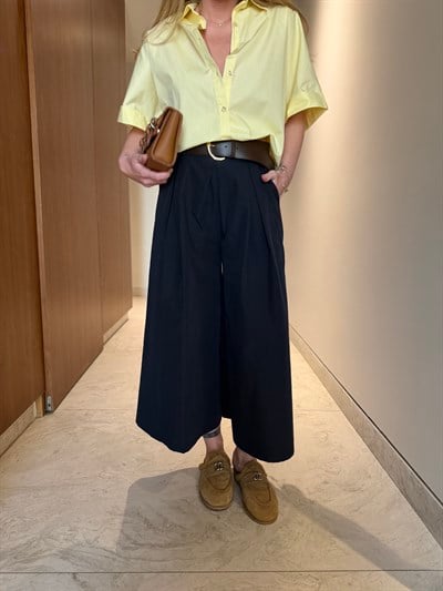 Orijinal Model , Kemerli , Lacivert , Kanvas , Bermuda Pantolon