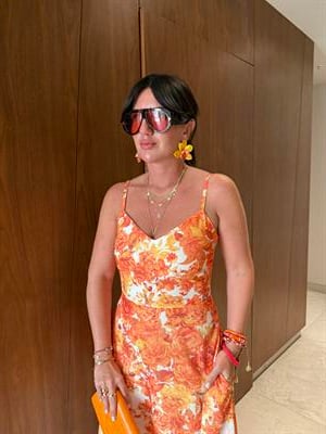 Özel Seri Orange Çiçekli, Askılı Elbise 