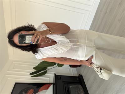 Fırfır Detaylı , Premium Seri , Beyaz , Kolsuz Bluz