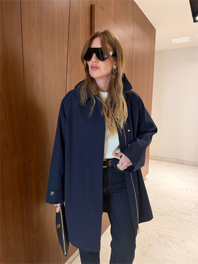 Yakası Ekoseli , Premium Lacivert Trençkot