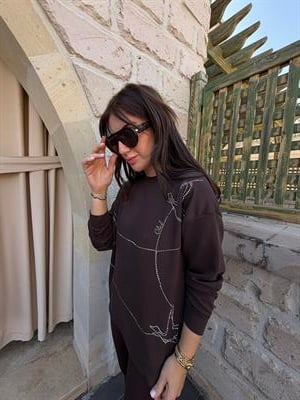 Orijinal Marka , Taş İşlemeli , Acı Kahve Sweatshirt