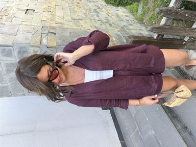 %100 Keten Mürdüm Gömlek & Şort Premium Takım