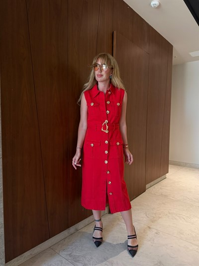 Orijinal Model , Gold Kemerli , Kırmızı Elbise