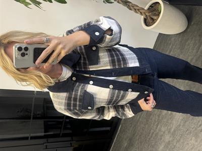 Orijinal Model Lacivert Ekoseli Kaşe & Jean Tasarım Mont